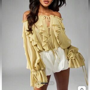 Missguided Yellow Ruffled Off-Shoulder Bodysuit